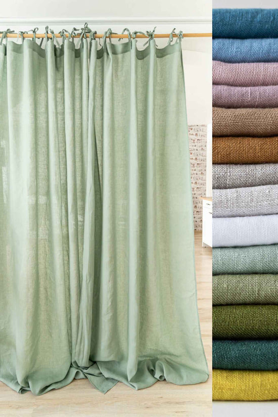 Set of 2 linen curtain panels with tie top 270cm/ 106" Width (1 pair) - Easy Linen Crafts