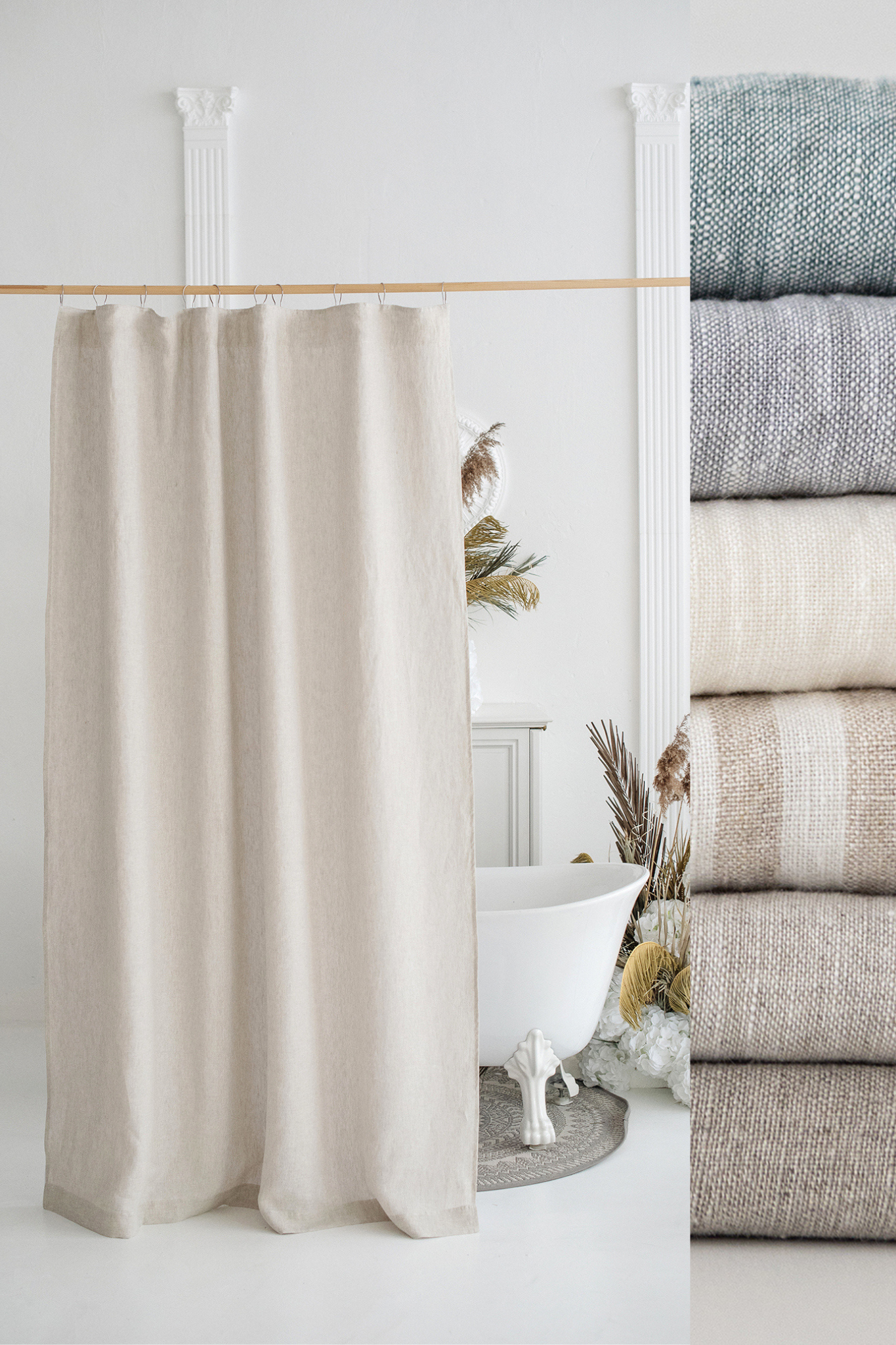 Linen shower curtain with waterproof lining 59''/150cm width - Easy Linen Crafts