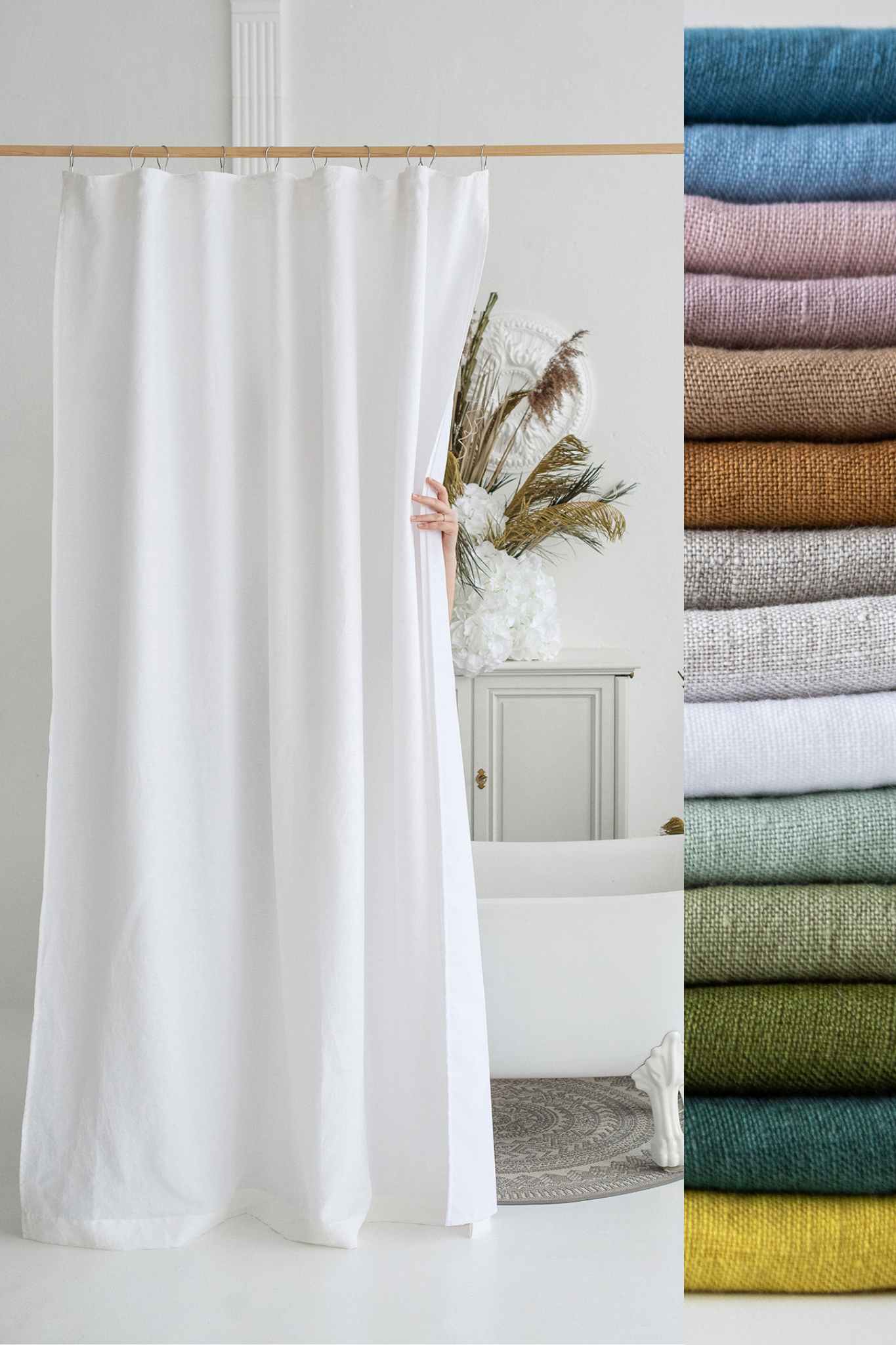 Linen shower curtain with waterproof lining 79''/200cm width - Easy Linen Crafts