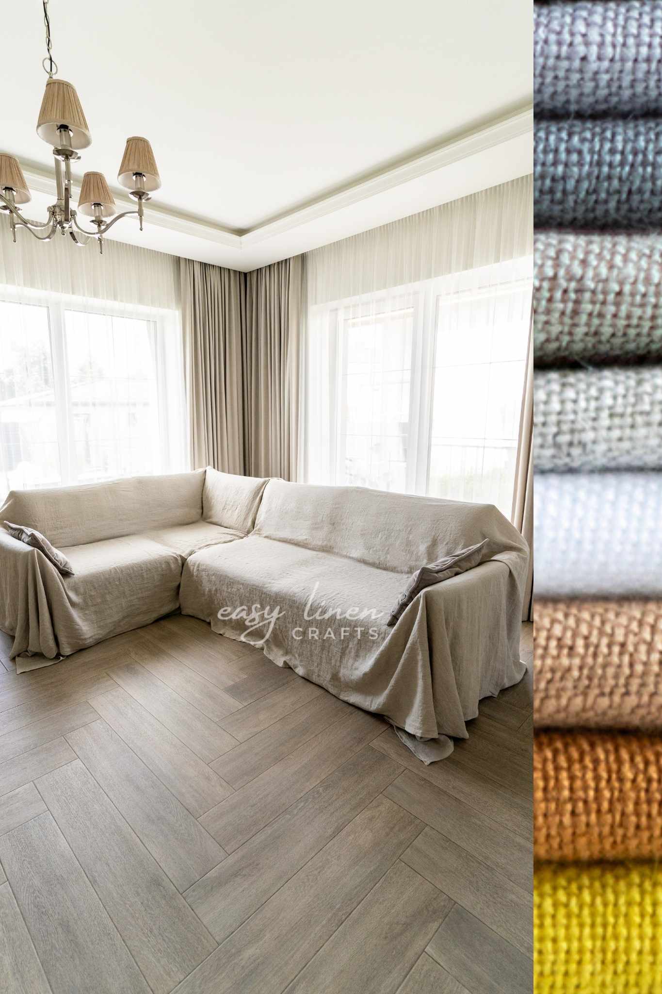 Linen slipcover for sectional sofa in various colors. Custom sizes available - Easy Linen Crafts