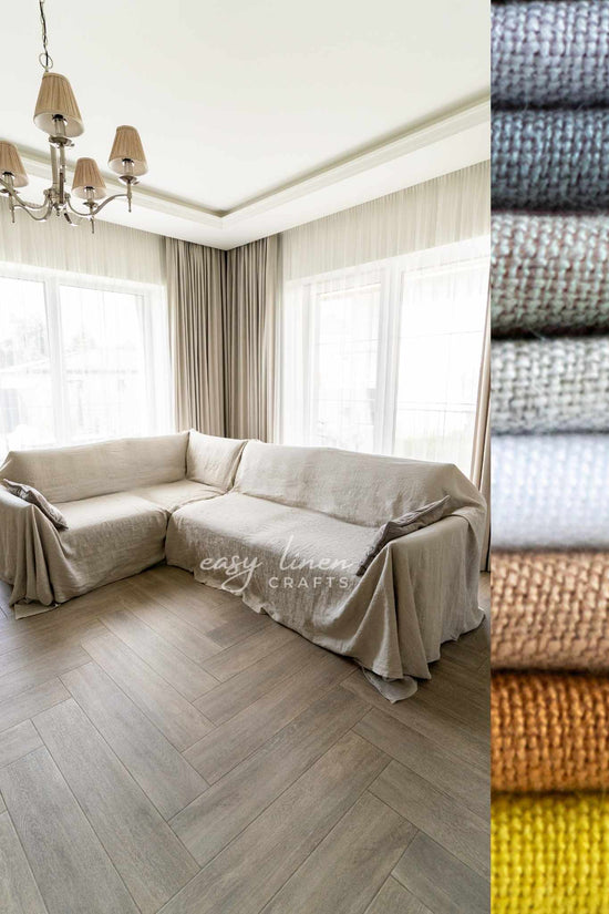 Linen slipcover for sectional sofa in various colors. Custom sizes available - Easy Linen Crafts