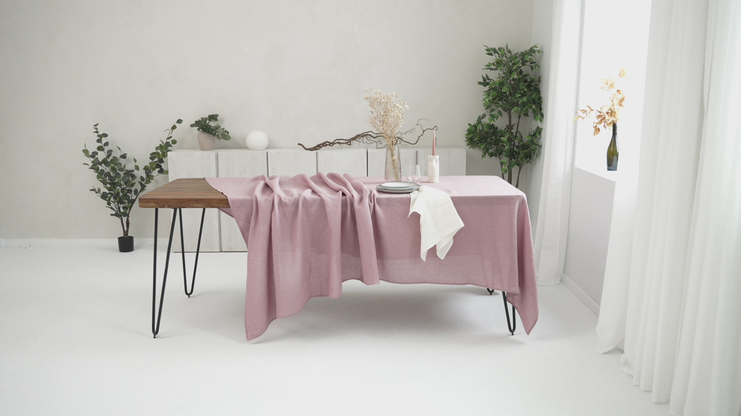 Load and play video in Gallery viewer, Dusty Rose linen tablecloth
