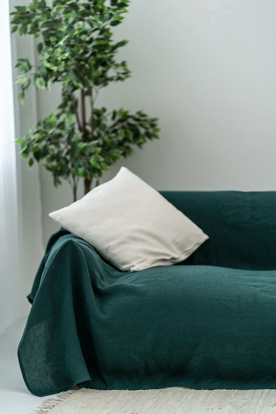 Emerald Green linen sofa cover