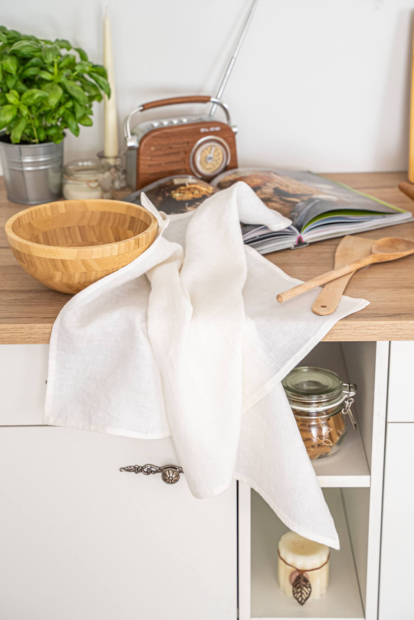 Linen Bubbel Towel & Dishcloth Set - Moss Green