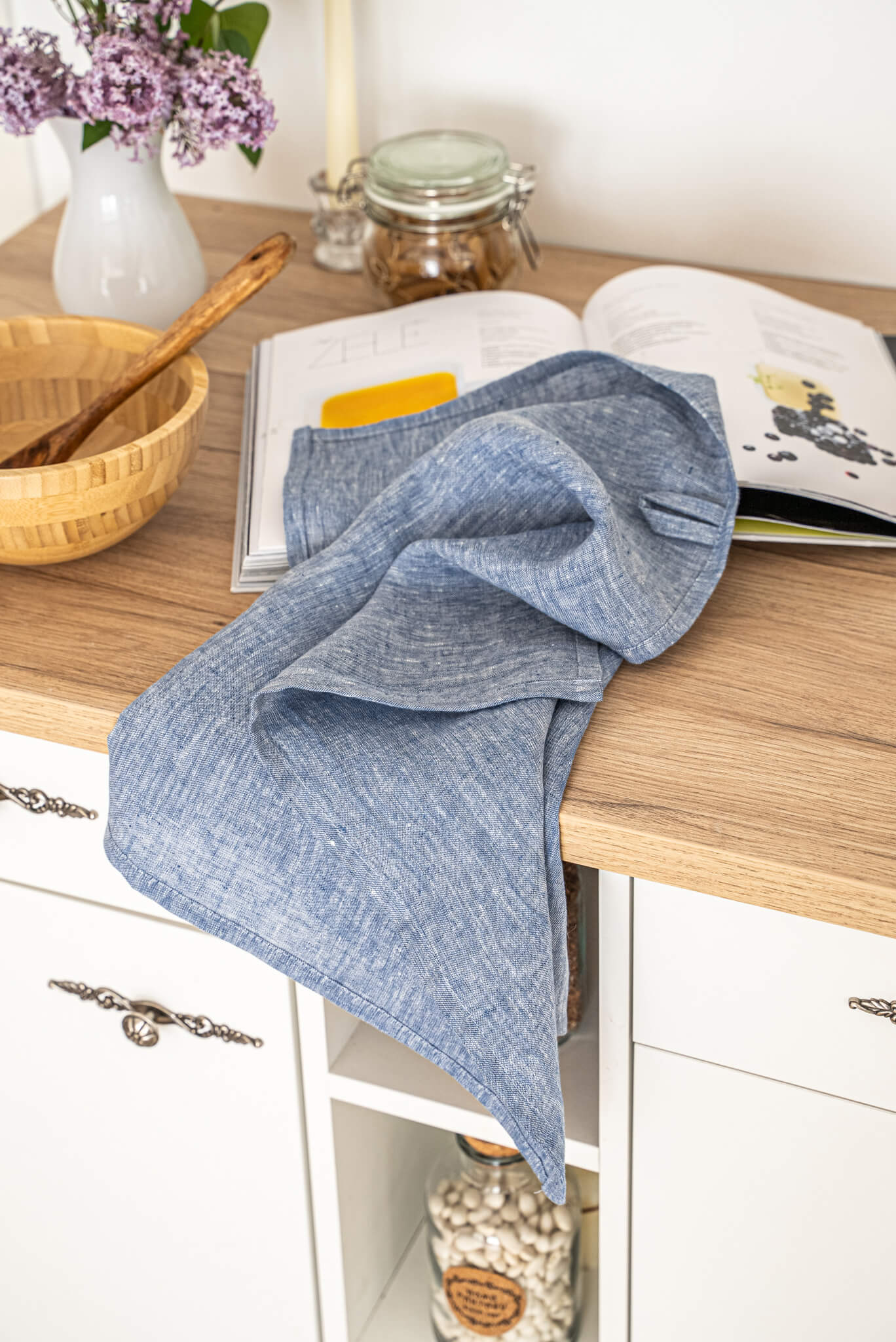 Linen tea towels set of 2 in Melange Blue color