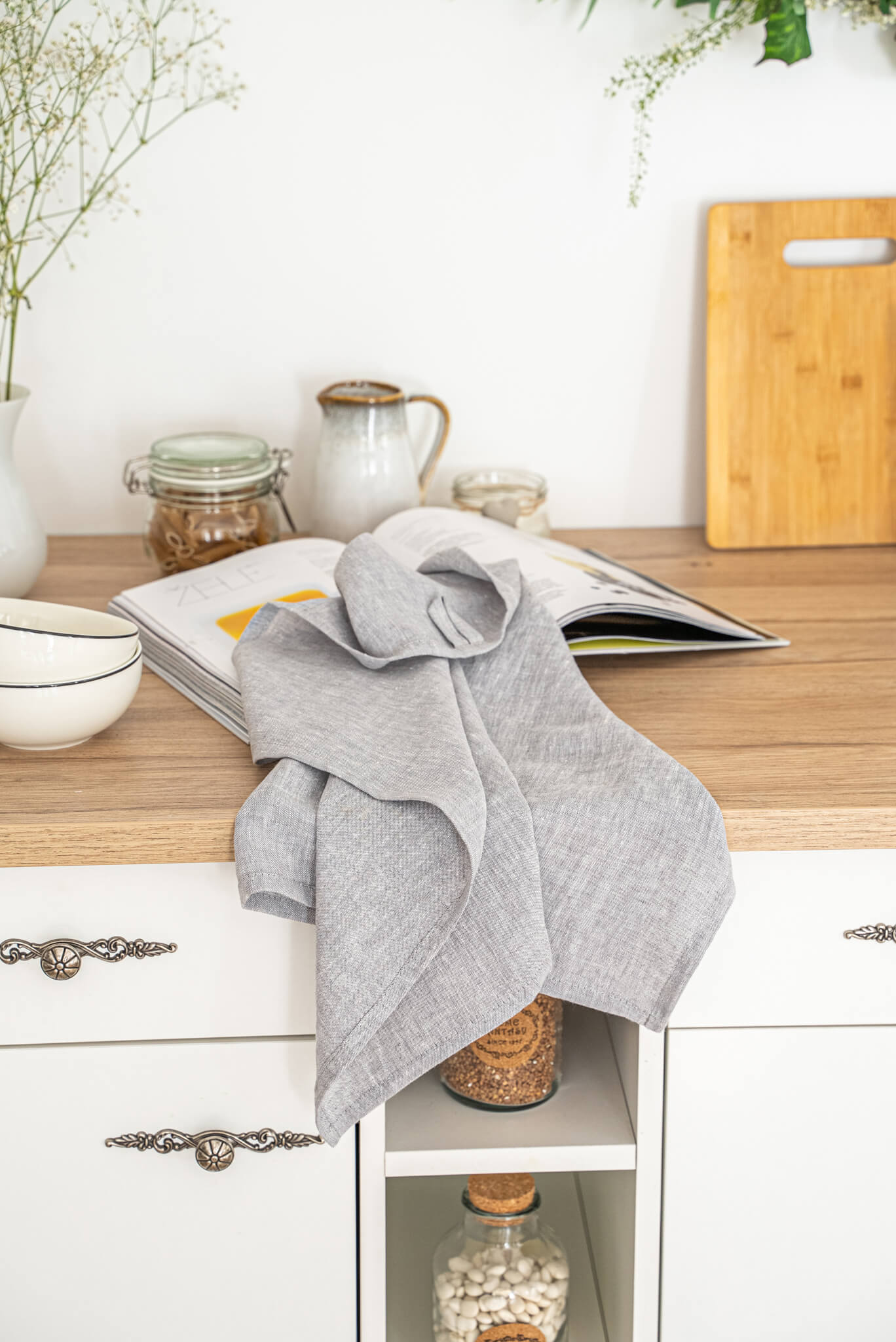 Set of 2 linen tea towels in Melange Gray color