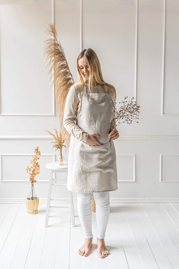 Kitchen linen apron with pocket in various colors