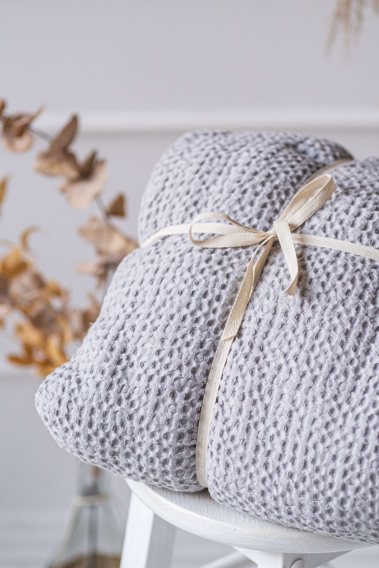 Large waffle blanket throw in Light Gray color