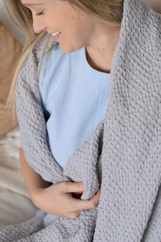 Large waffle blanket throw in Light Gray color
