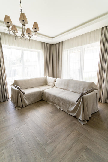 Linen couch cover for sectional sofa in various colors