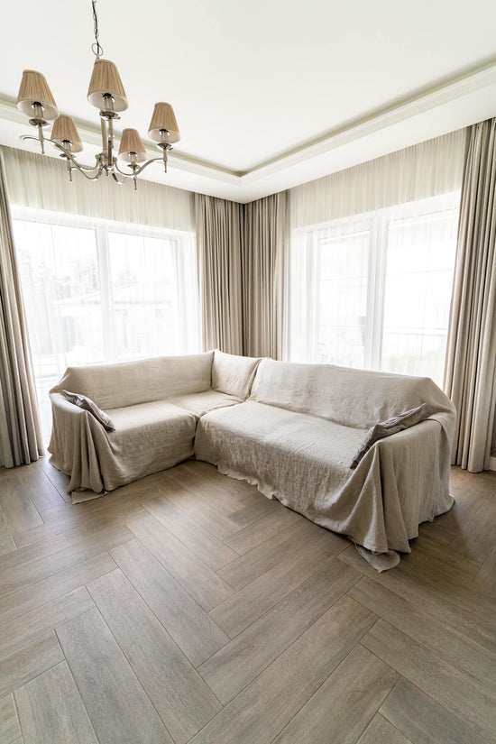 Linen couch cover for sectional sofa in various colors
