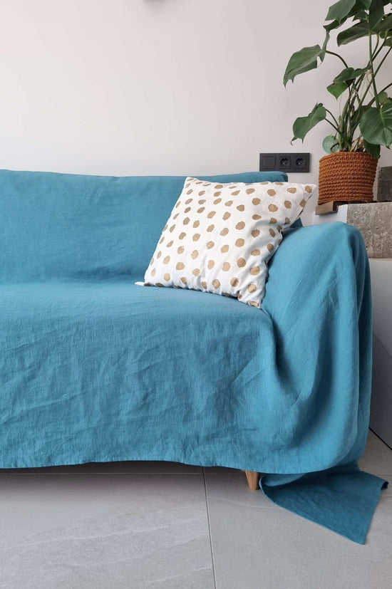 Linen couch cover in Blue color