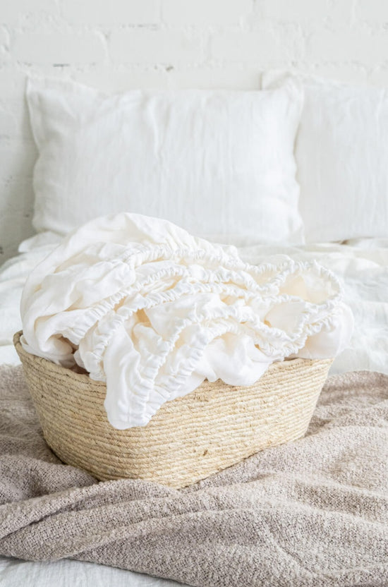 Linen fitted sheet in Off White color