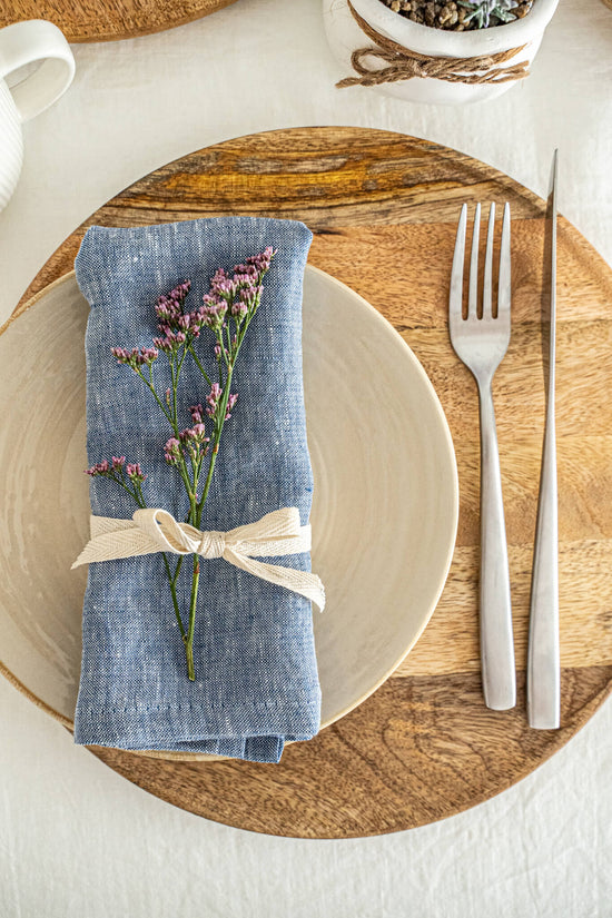 Linen napkins set in Melange Blue color