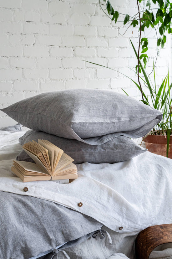 Linen pillow cover with envelope closure in Melange Gray color