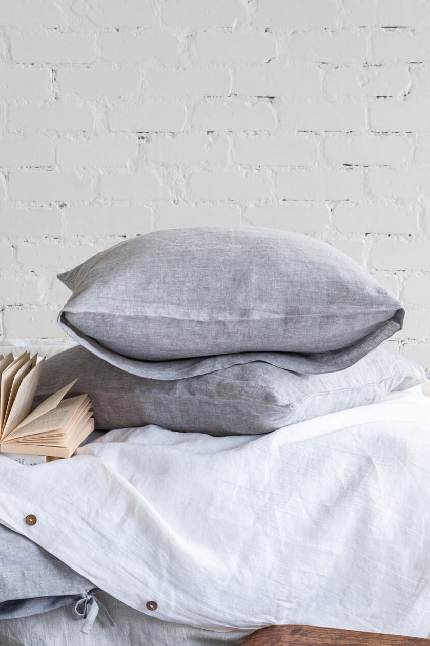 Linen pillow cover with envelope closure in Melange Gray color