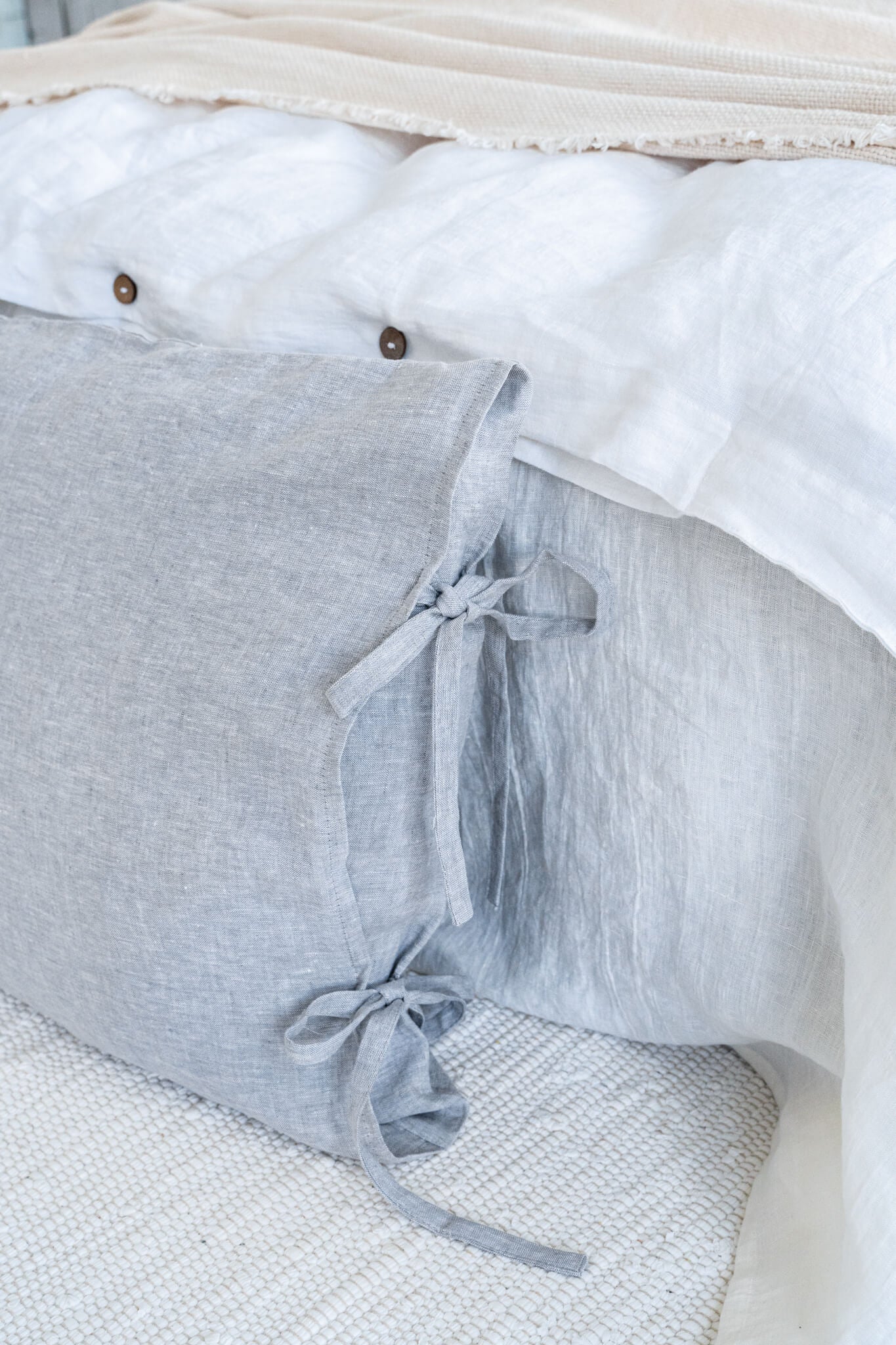 Linen pillow cover with ties closure in various colors