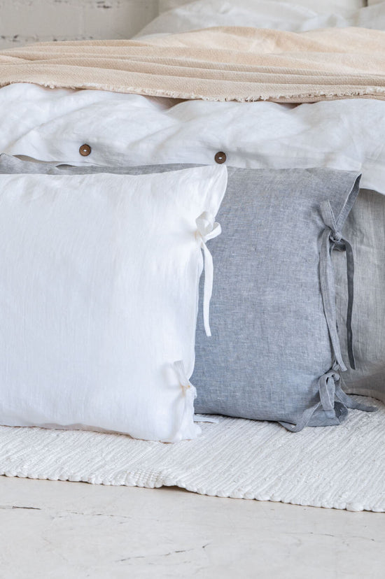 Linen pillow cover with ties closure in various colors