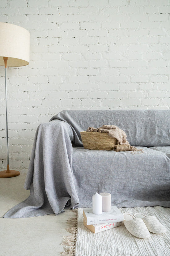 Melange Gray linen slipcover for couch
