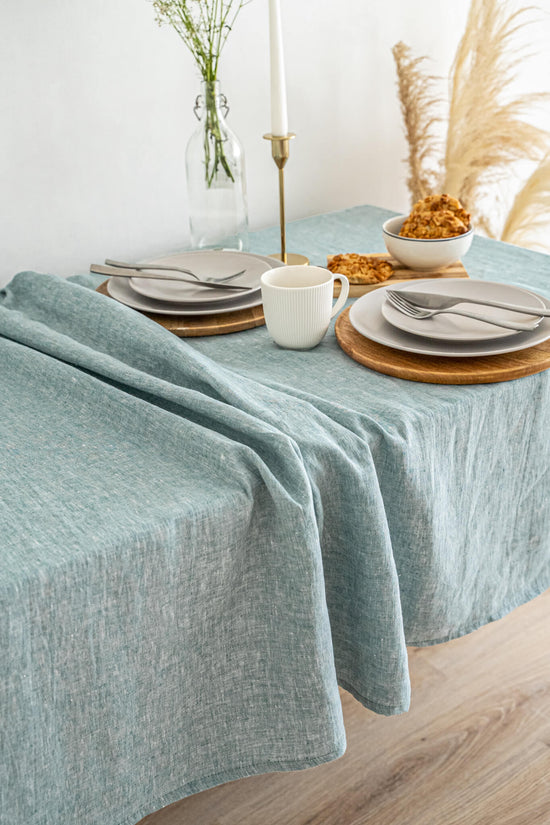 Melange Green linen tablecloth