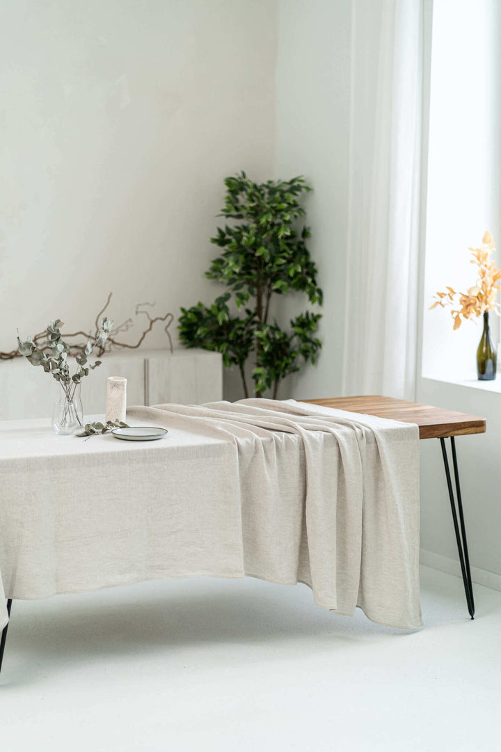 Linen tablecloth in natural light color
