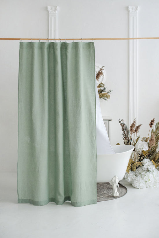 Sage Green waterproof linen shower curtain