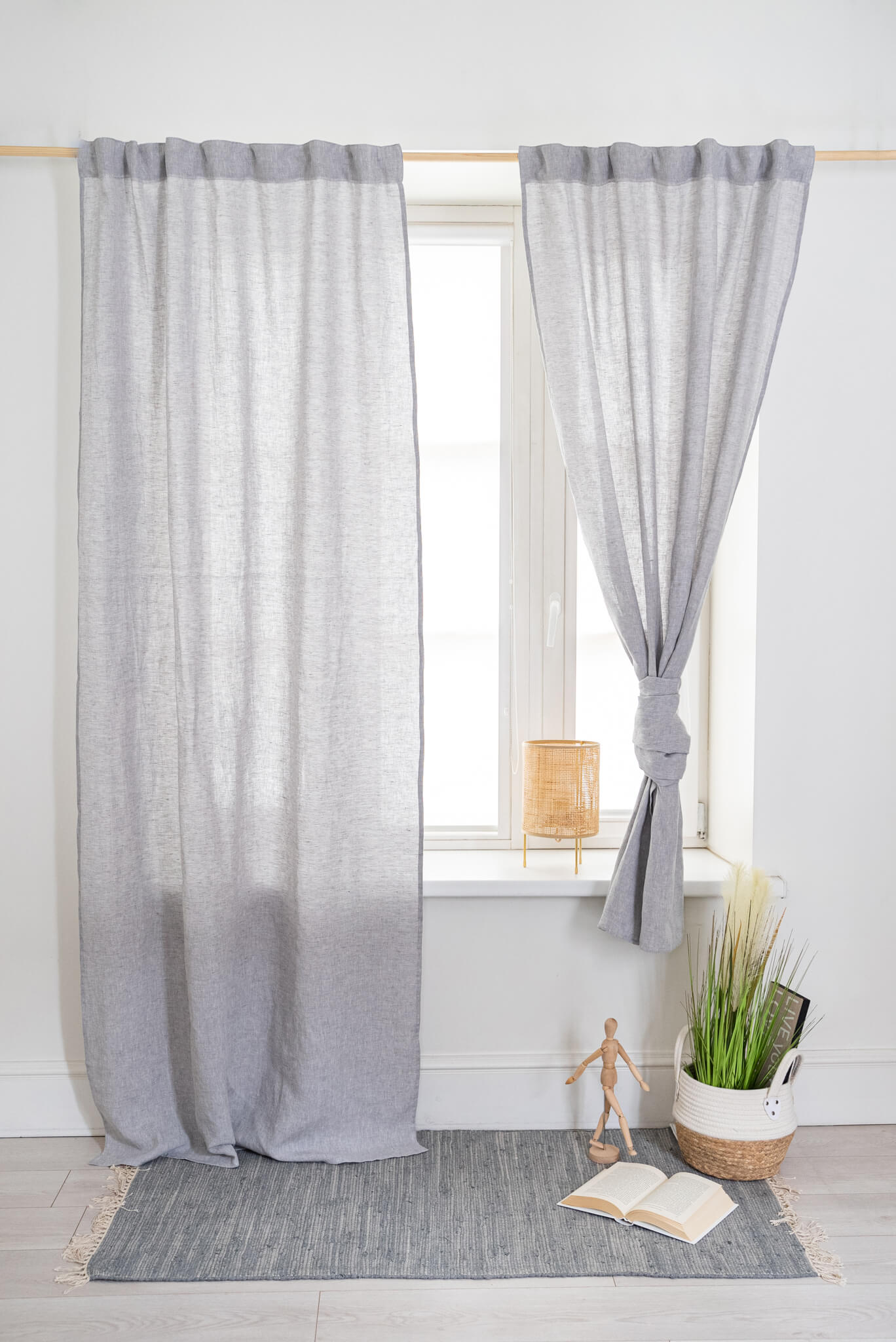 Set of 2 linen curtains with multifunctional tape in various colors (1pair)