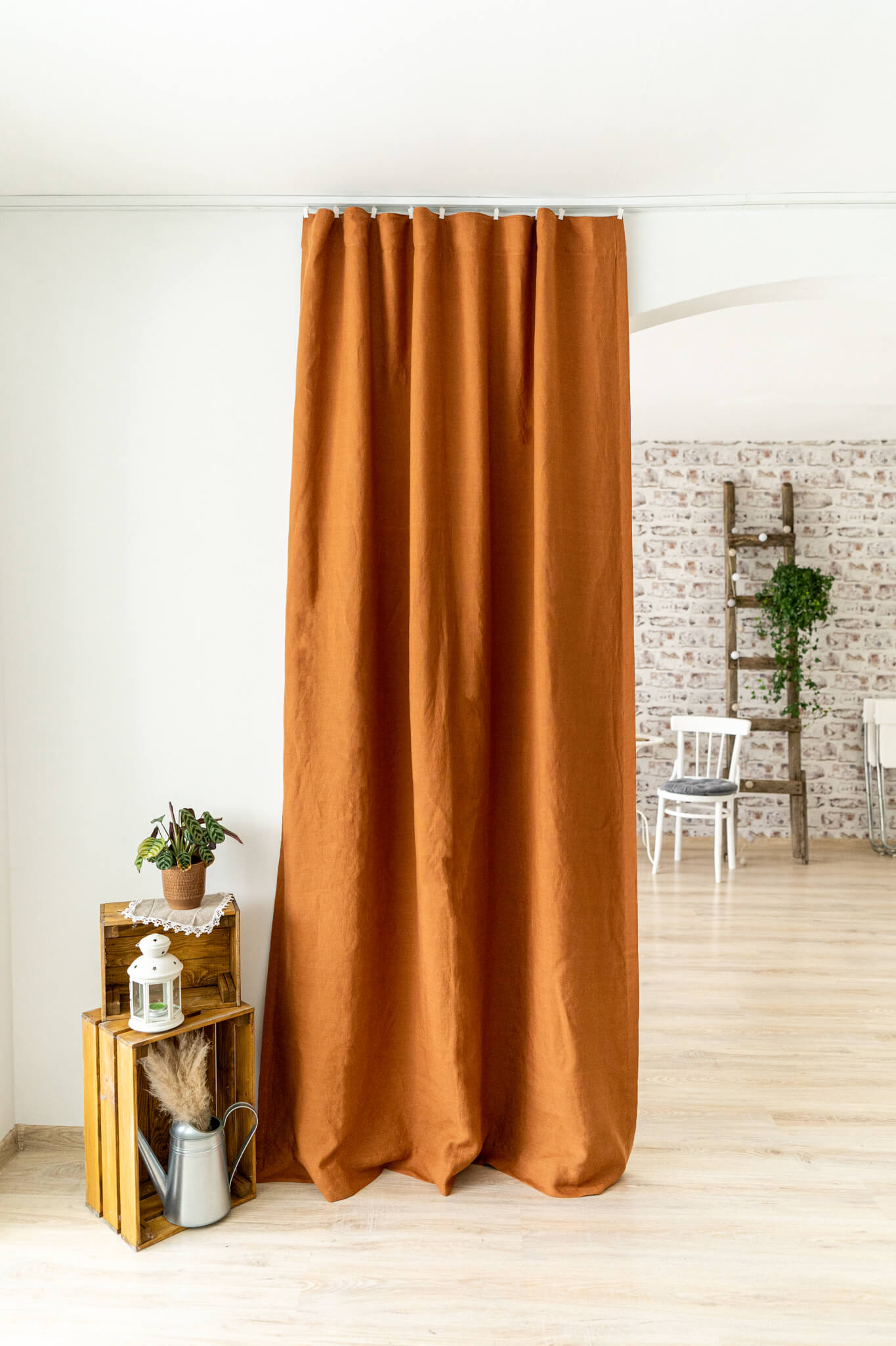 Set of 2 blackout linen curtains in Amber Orange color (1 pair)