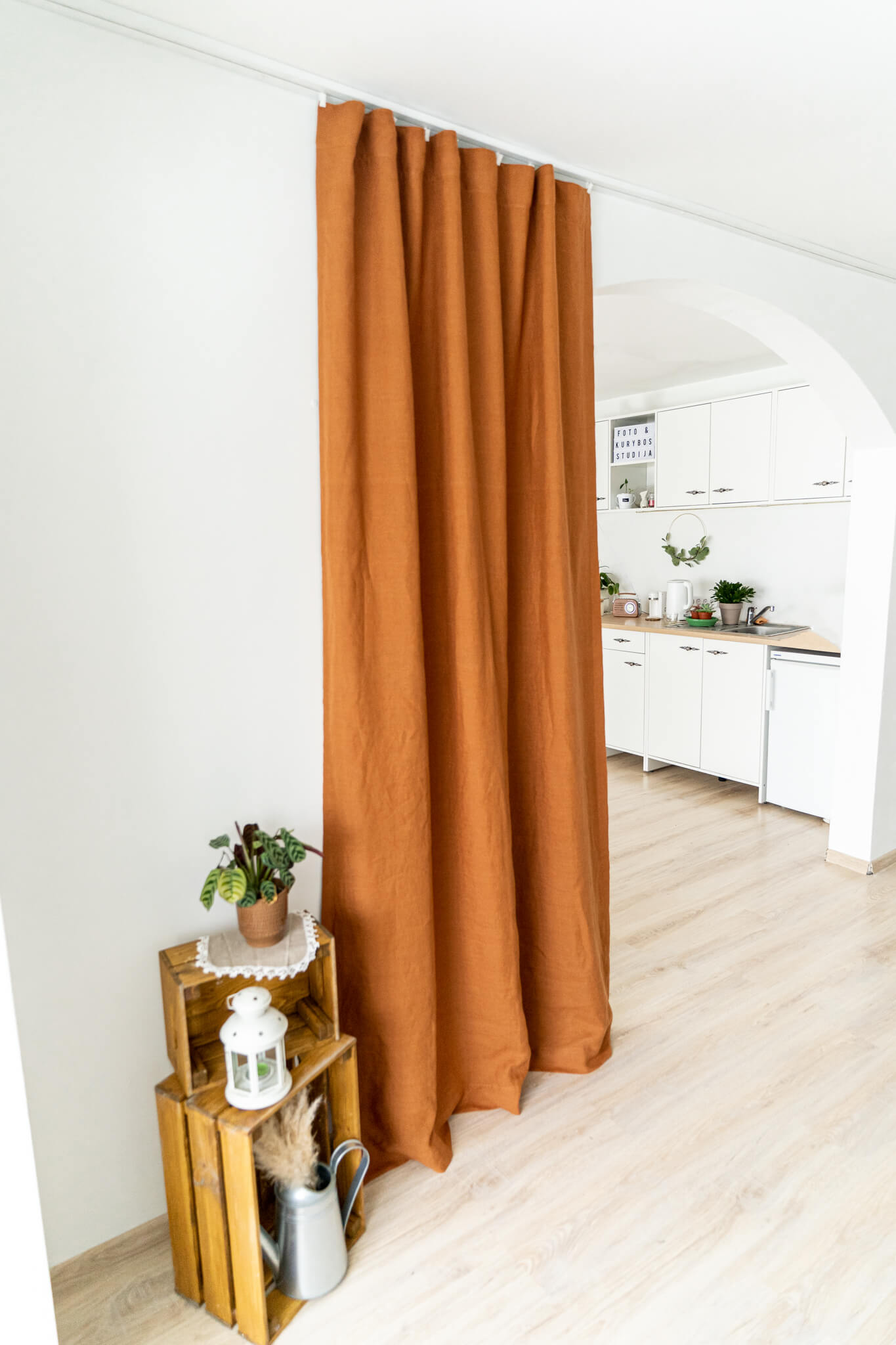 Set of 2 blackout linen curtains in Amber Orange color (1 pair)