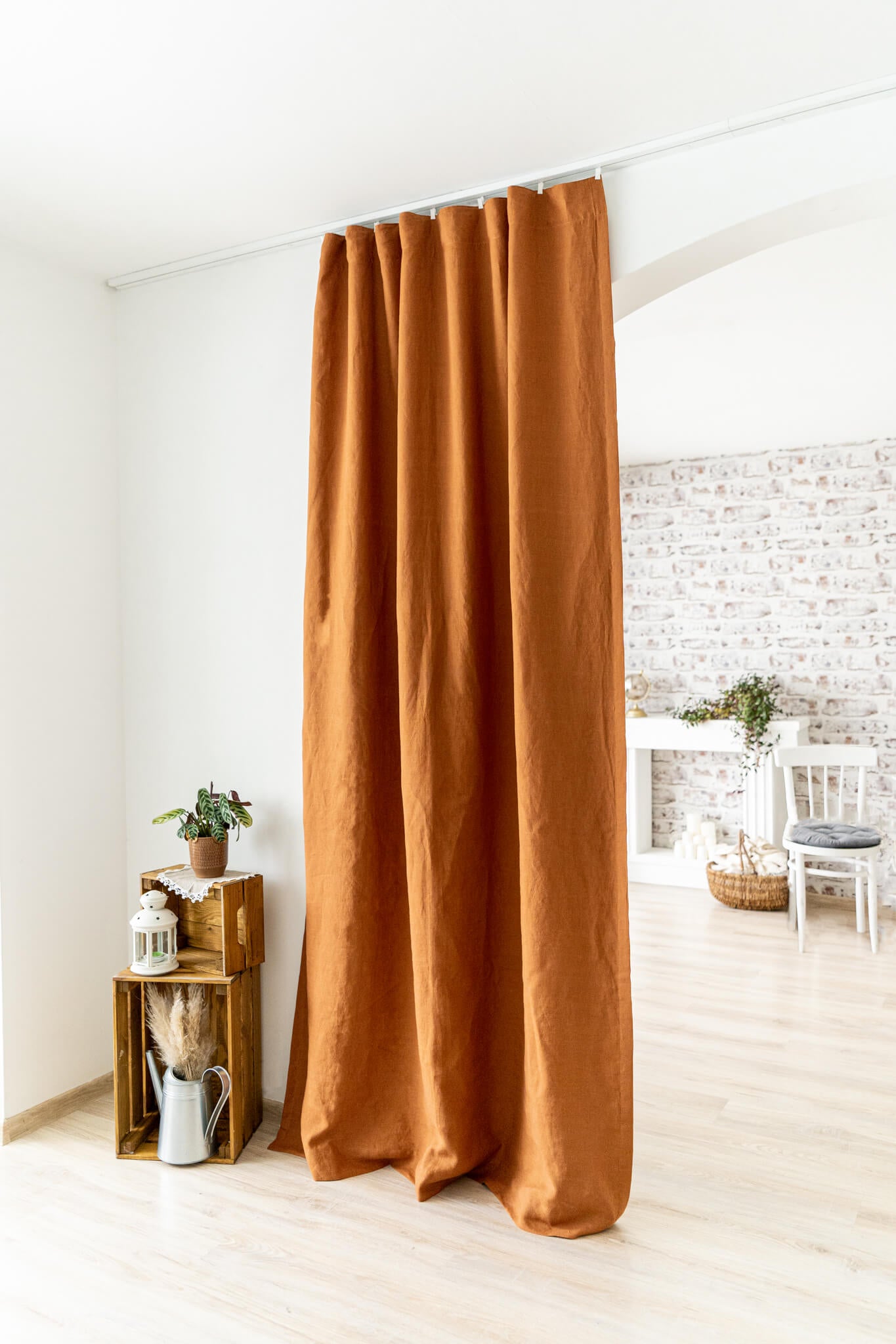 Set of 2 blackout linen curtains in Amber Orange color (1 pair)
