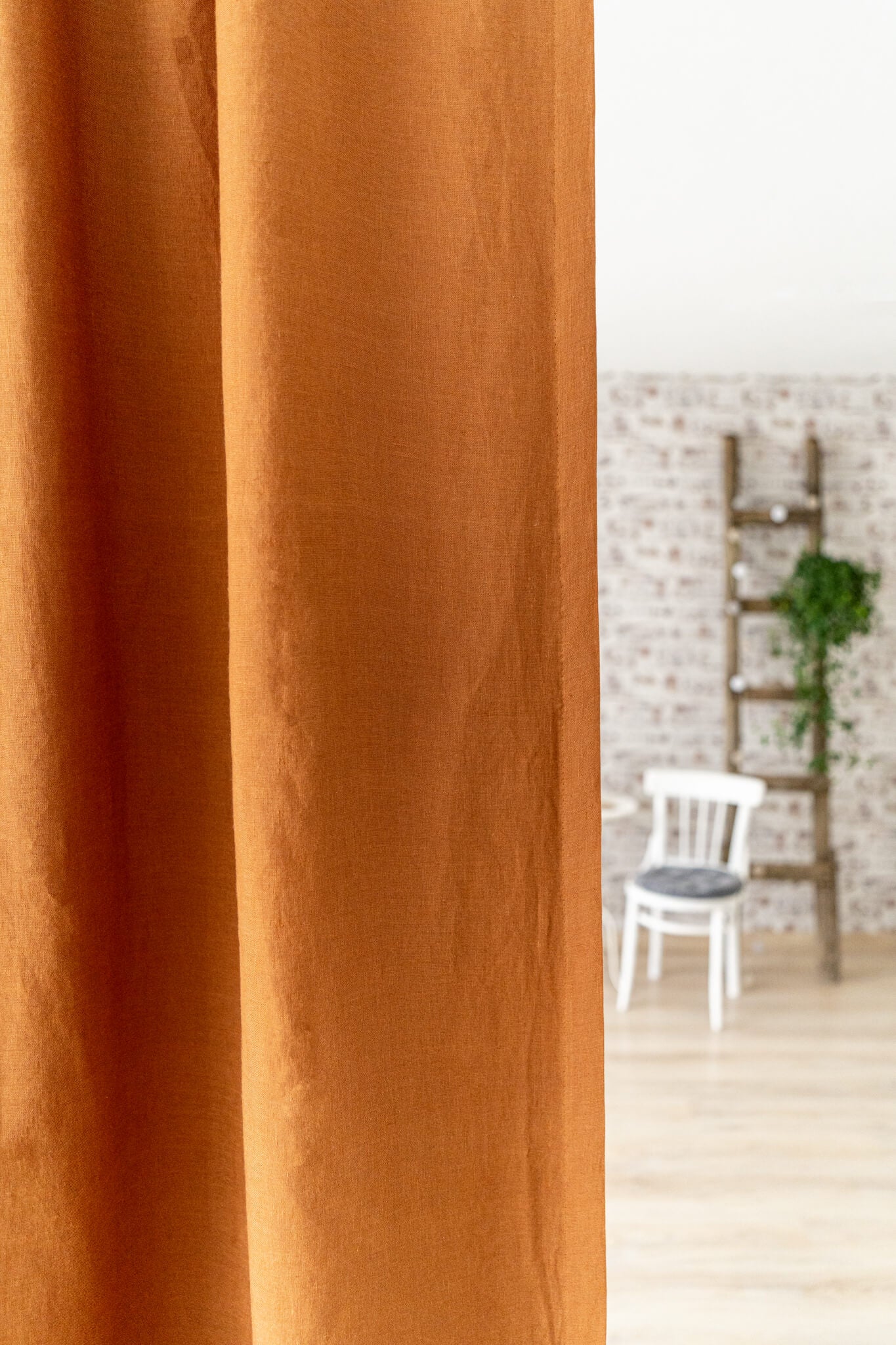 Set of 2 blackout linen curtains in Amber Orange color (1 pair)
