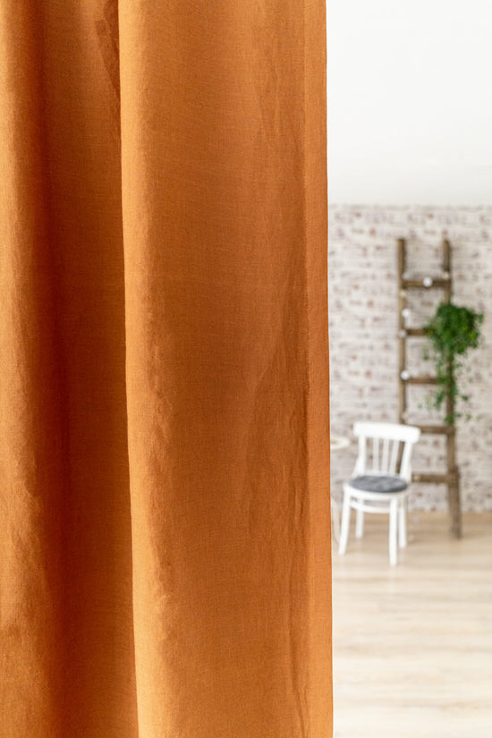 Set of 2 blackout linen curtains in Amber Orange color (1 pair)