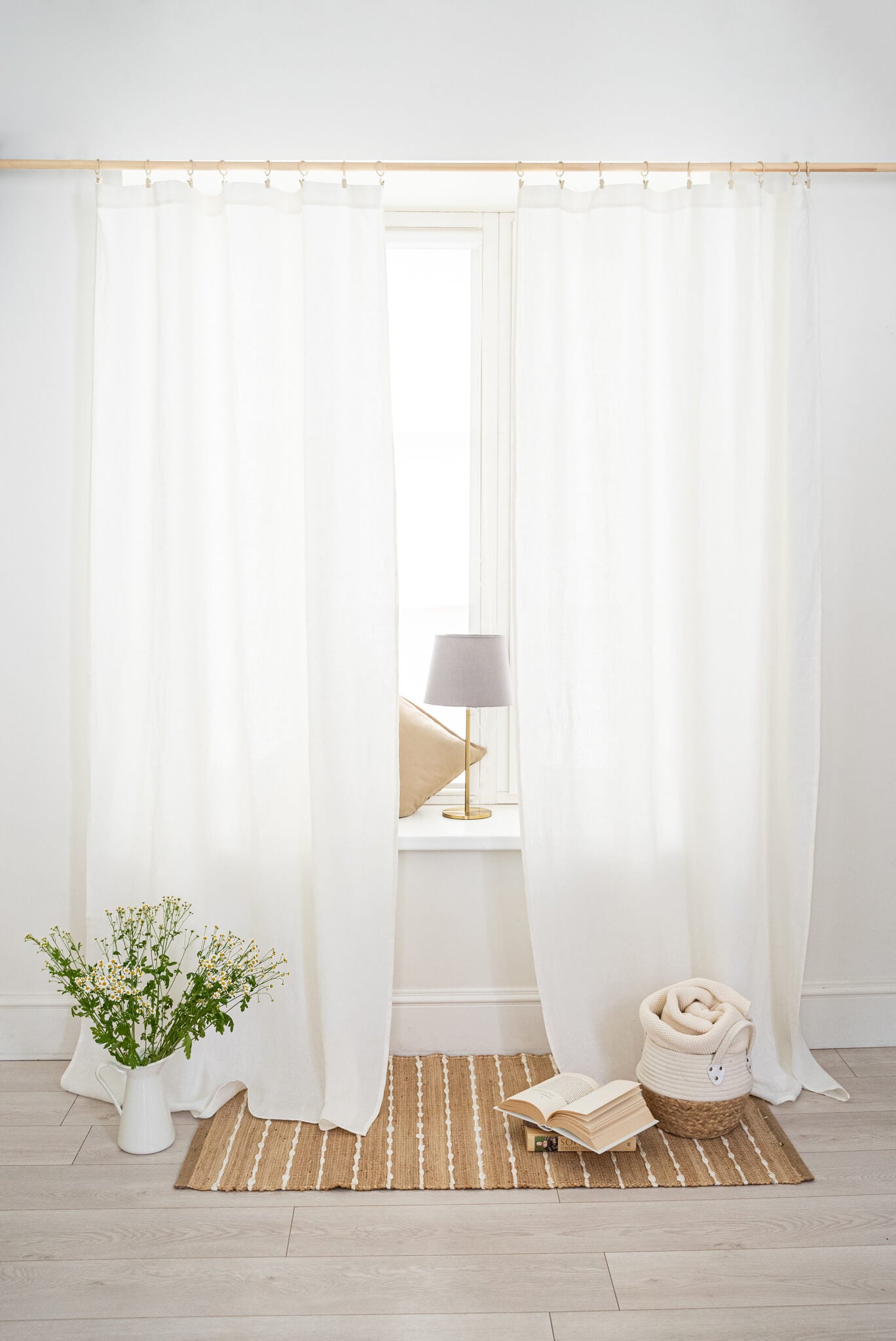 Set of 2 linen curtain panels with hemmed top in various colors (1 pair)