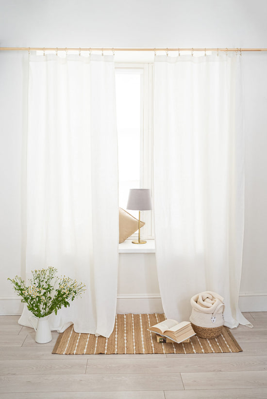 Set of 2 linen curtain panels with hemmed top in various colors (1 pair)