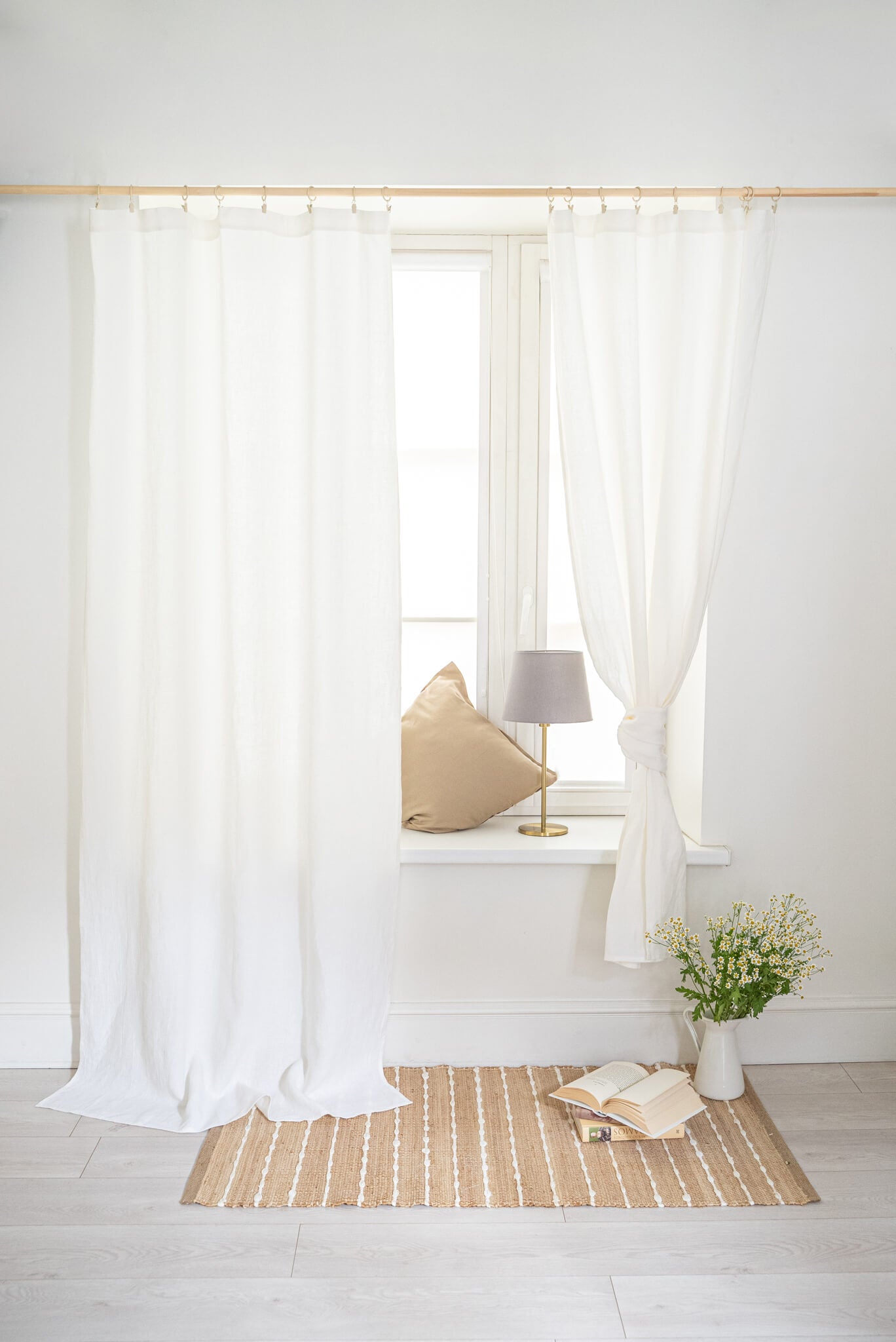 Set of 2 linen curtain panels with hemmed top in various colors (1 pair)