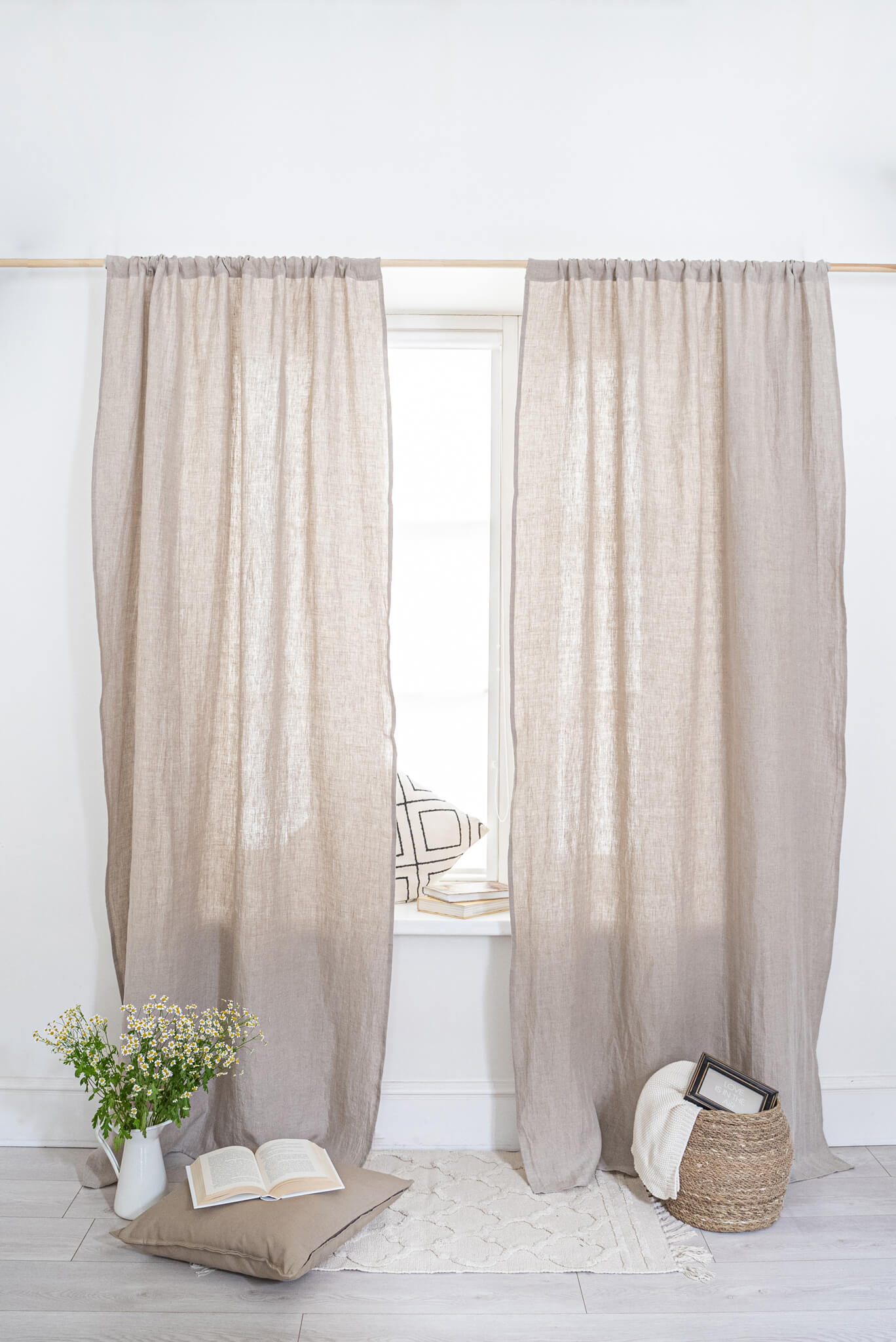 Set of 2 rod pocket linen curtains in various colors (1 pair)