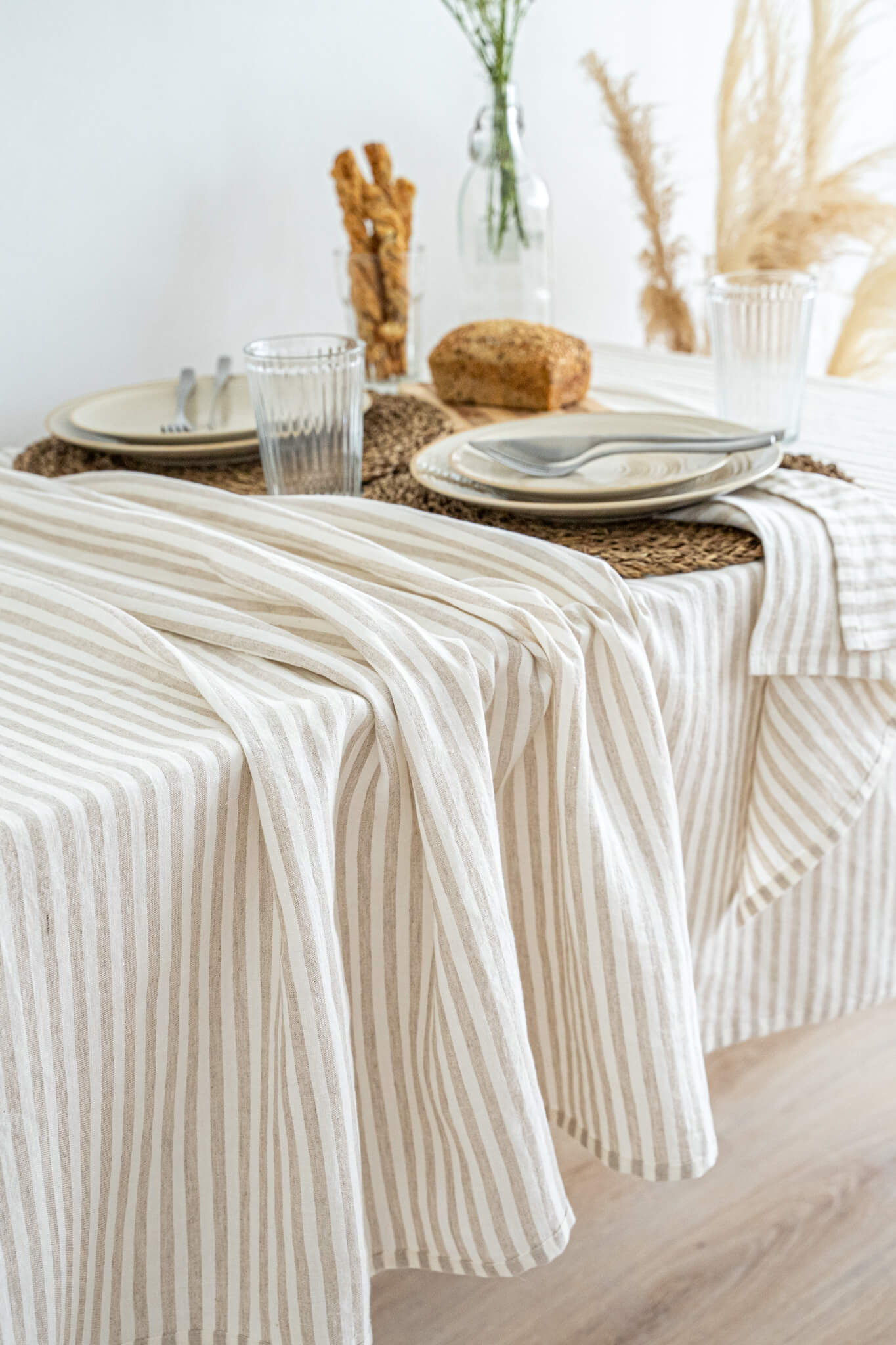 Striped Natural linen tablecloth