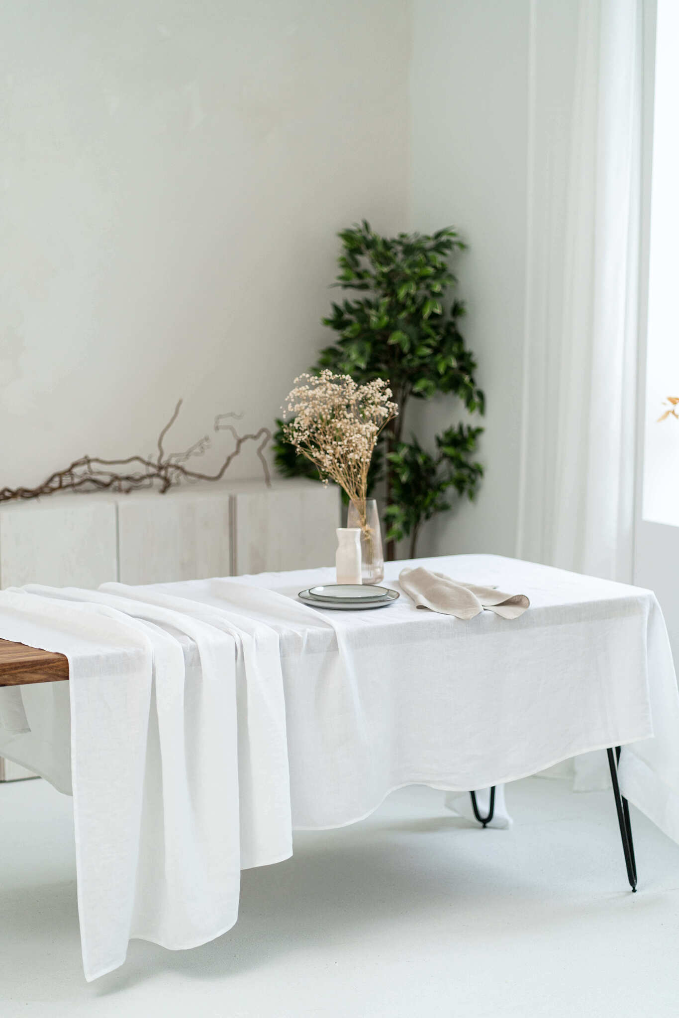 White linen tablecloth