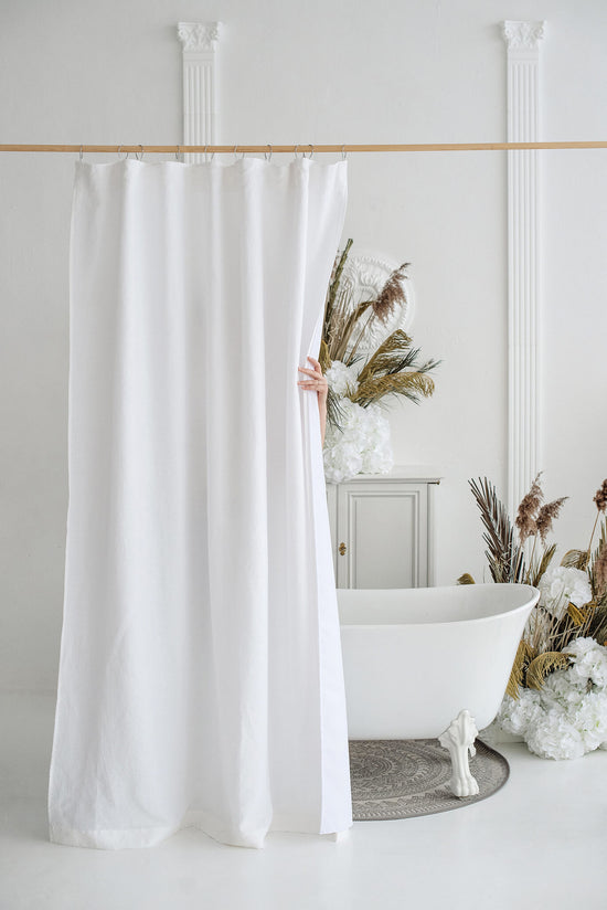 White waterproof linen shower curtain