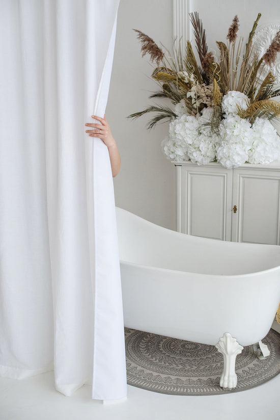 White waterproof linen shower curtain