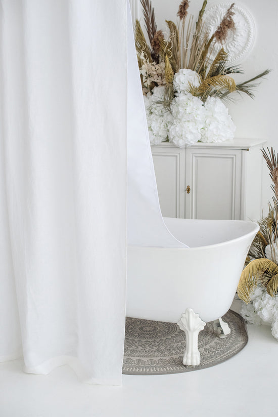 White waterproof linen shower curtain