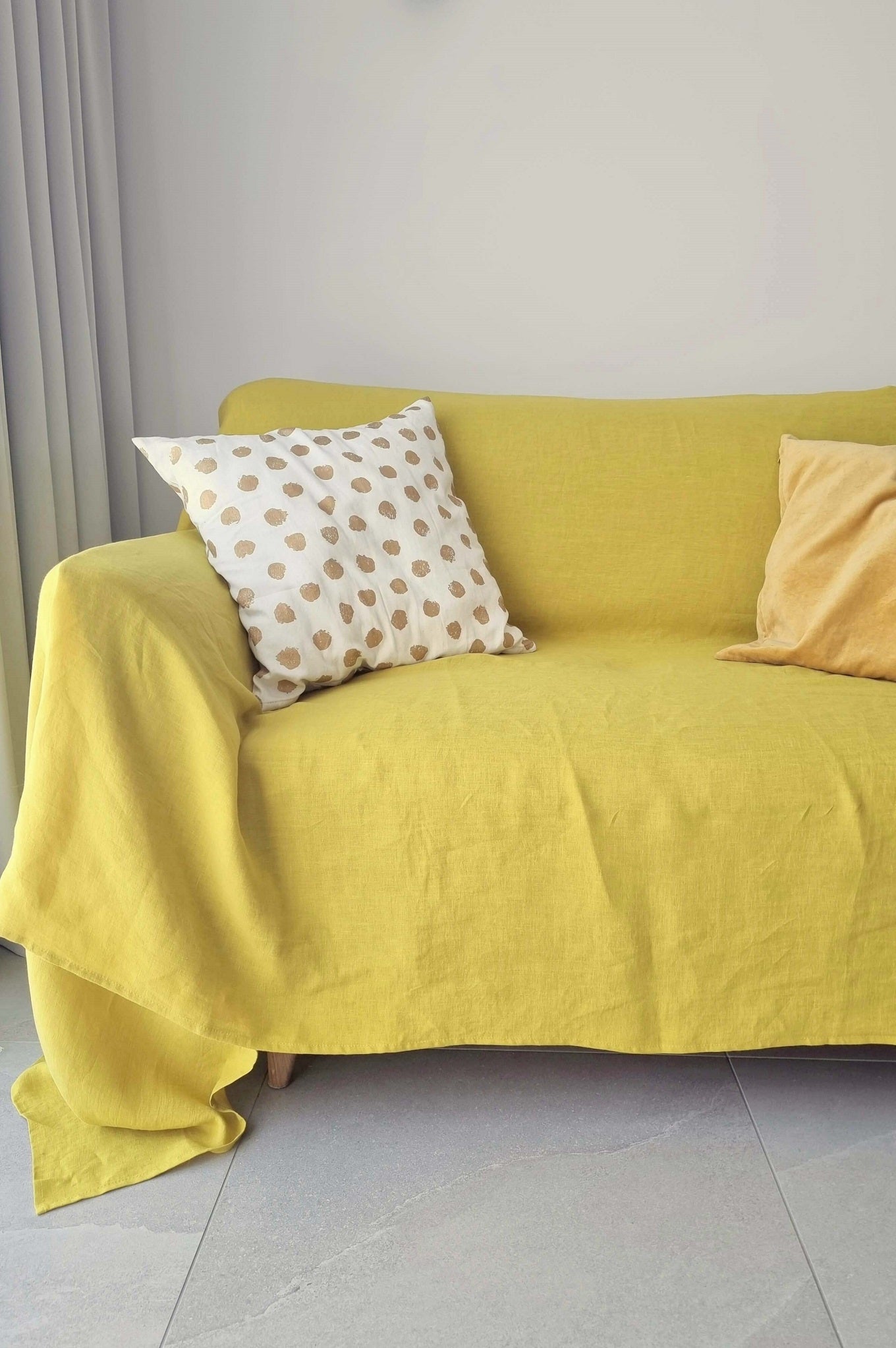 Yellow linen couch cover