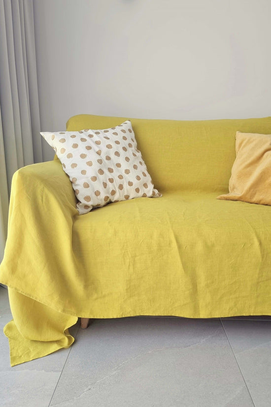 Yellow linen couch cover