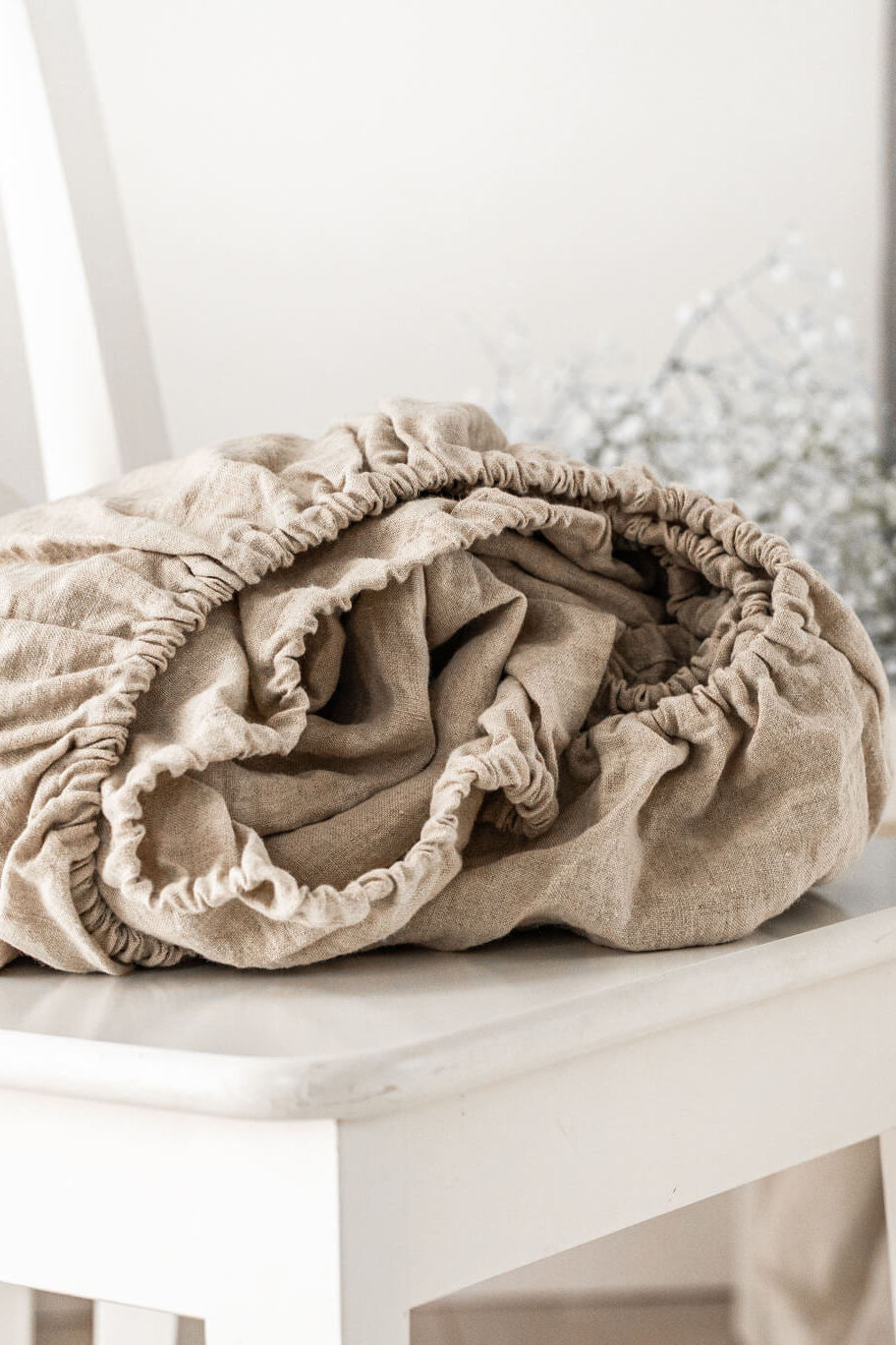 Linen fitted sheet in Natural color